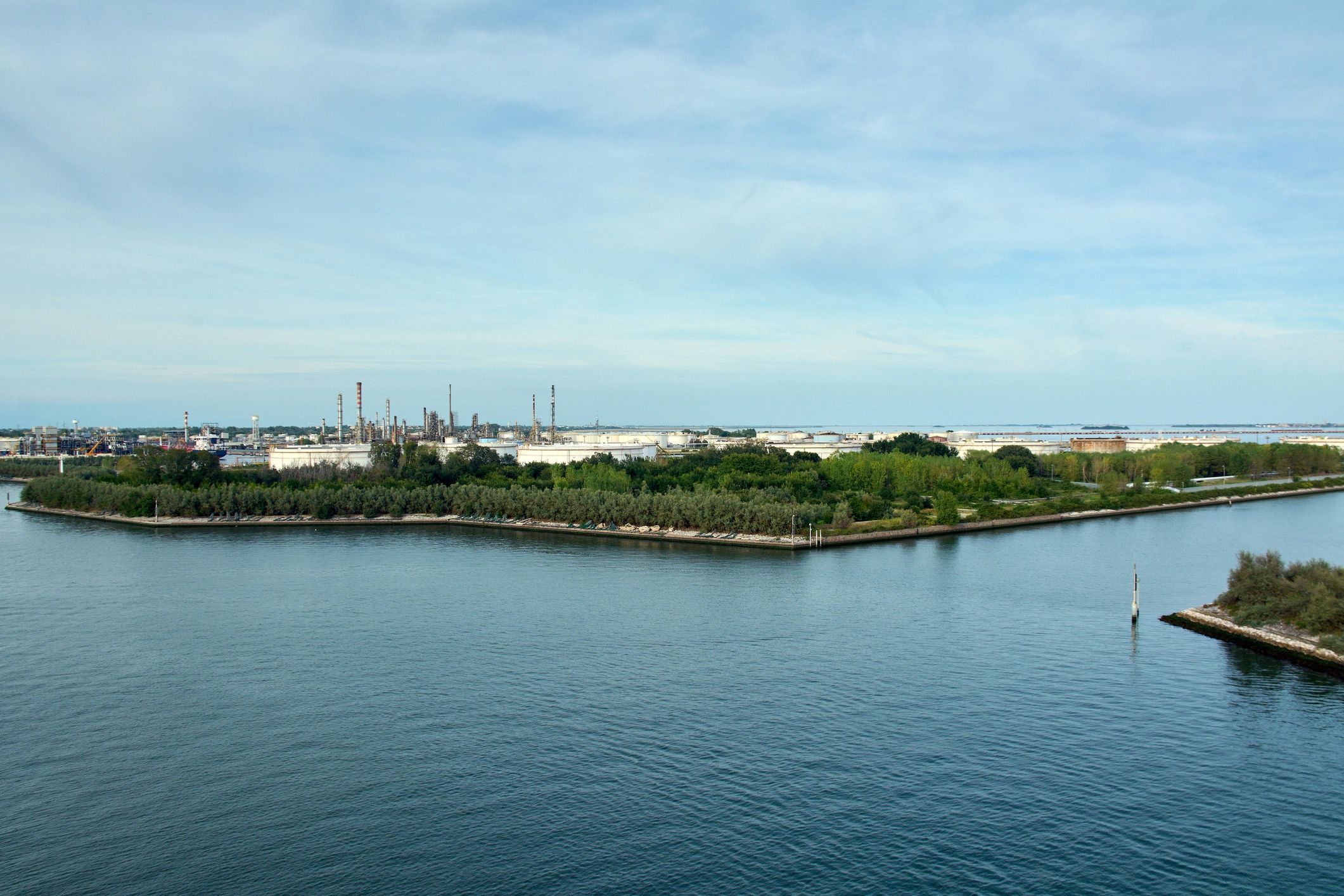 Industrial port and refinery facilities along a coastal energy hub